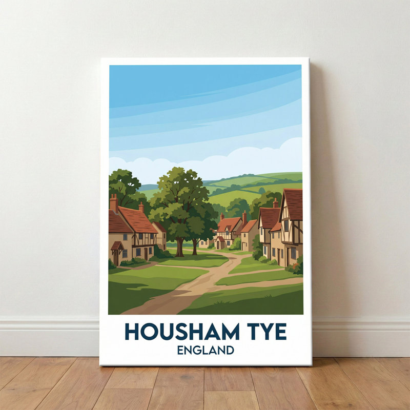 Housham Tye, England - Village Green Travel Poster: Countryside Romance And Timeless Charm. Giclee Print On Wrapped Canvas. Wall Art, Home Decor - Cities & Towns, England - Wrapped Canvas Print