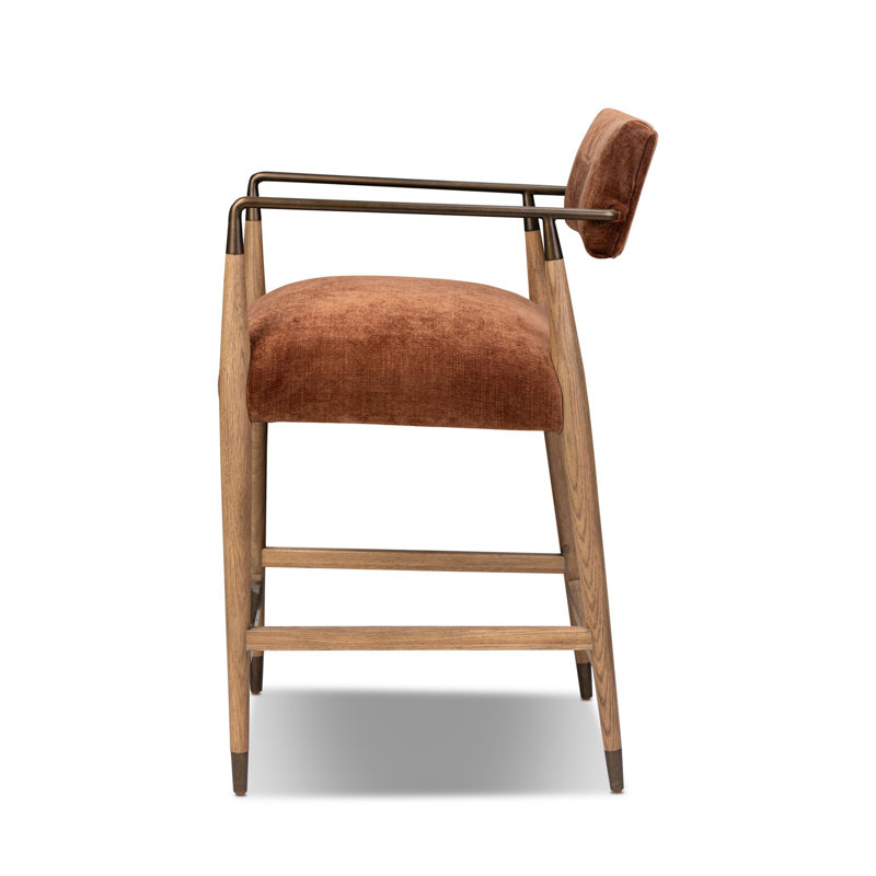 Waldon Stool, Counter Stool (27.68" Seat Height), Altair Sienna/Polyester, Drifted Oak/Brushed Brass