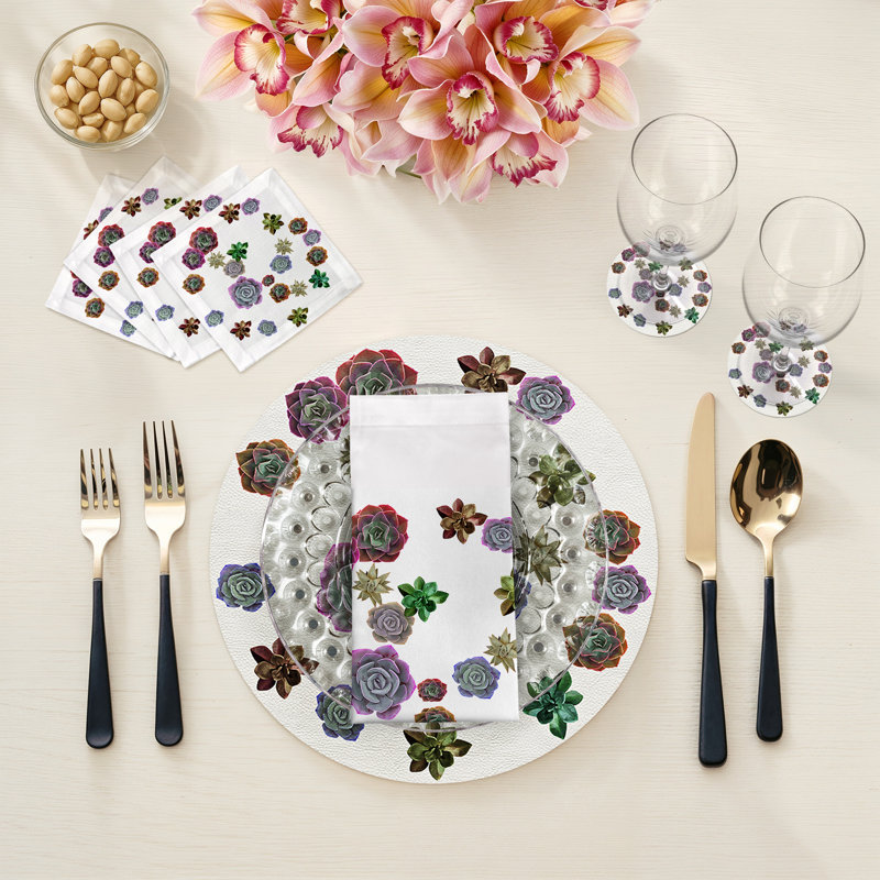 Succulents Floating Cotton Sateen Cocktail Napkins, Pastels