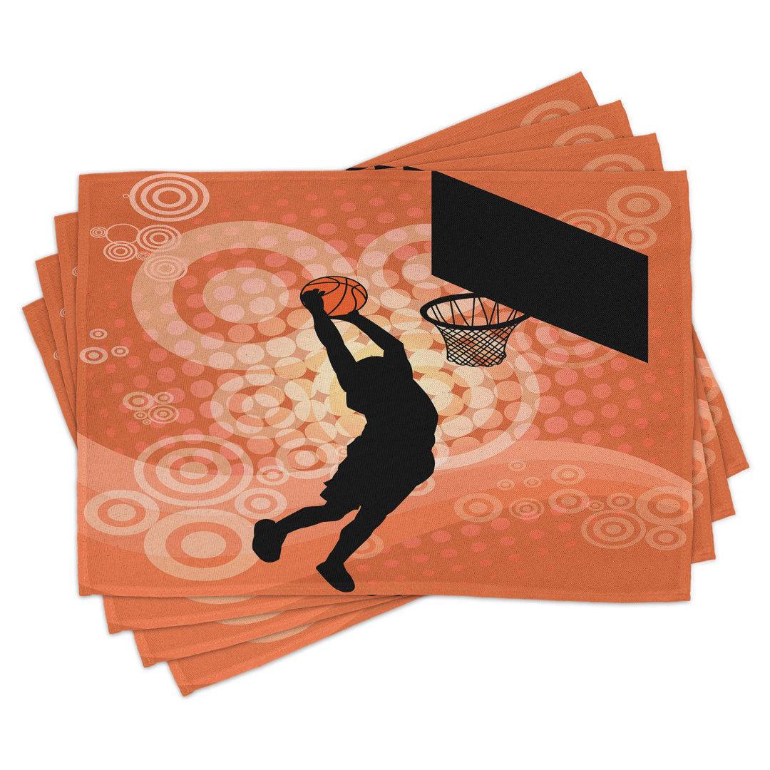 Platzdeckchen 4er Set, Basketball Dunk Athlete, Blass Orange Schwarz