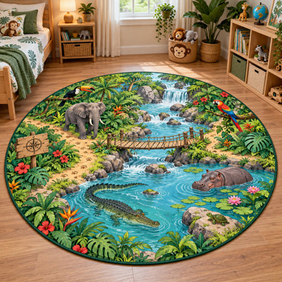 Tapis lagon sauvage ultra-mince de 6 pi x 6 pi pour chambre d'enfant, salon, chambre à coucher et bureau personnel "Ultra Thin"