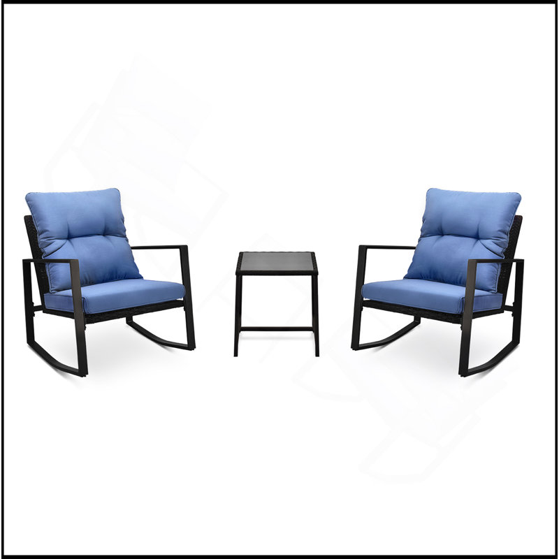 Ensemble de bistro 3 pièces pour terrasse avec coussin bleu pour jardin