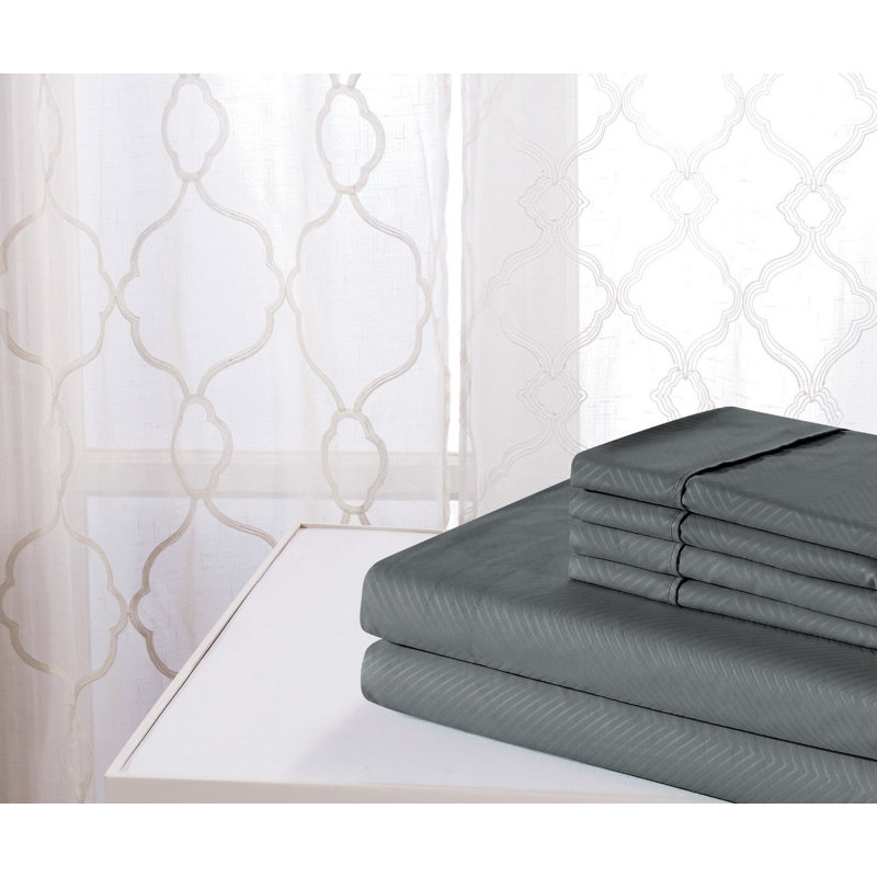 Bamboo Luxury Chevron Embossed 4-Piece Sheet Set, Gray, Twin Sheet Set + Fitted Sheet + 1 Pillowcase