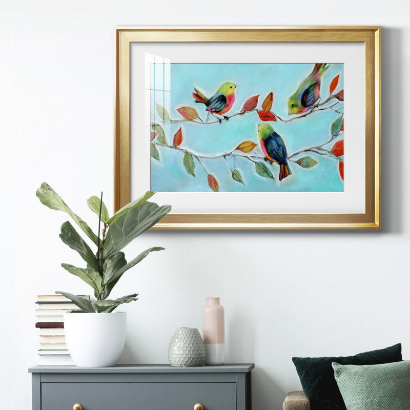 Bitty Birds II - peinture encadrée, Cadre doré, H 26,5 po x l 36,5 po x P 1,5 po
