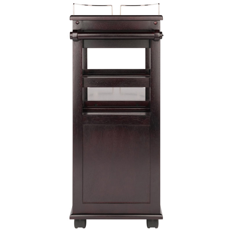 Espresso Wood Entertainment Cart with Wine Rack and Storage