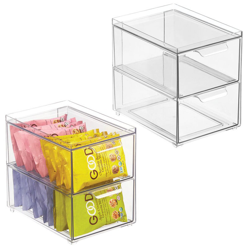 Rangement empilable à 2 tiroirs - Tiroirs de rangement coulissants pour cuisine ou garde-manger - Transparent