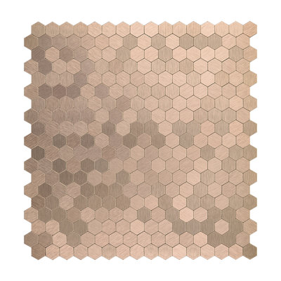 Crédence autocollante en cuivre, mosaïque hexagonale autoadhésive en aluminium pour cuisine et salle de bain (6 feuilles)