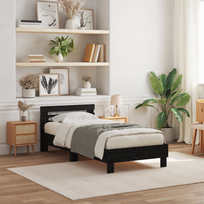Bed Frame With LED Lights Black Oak Engineered Wood