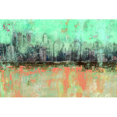«Fading Cityscape Mint Coral», impression sur toile tendue