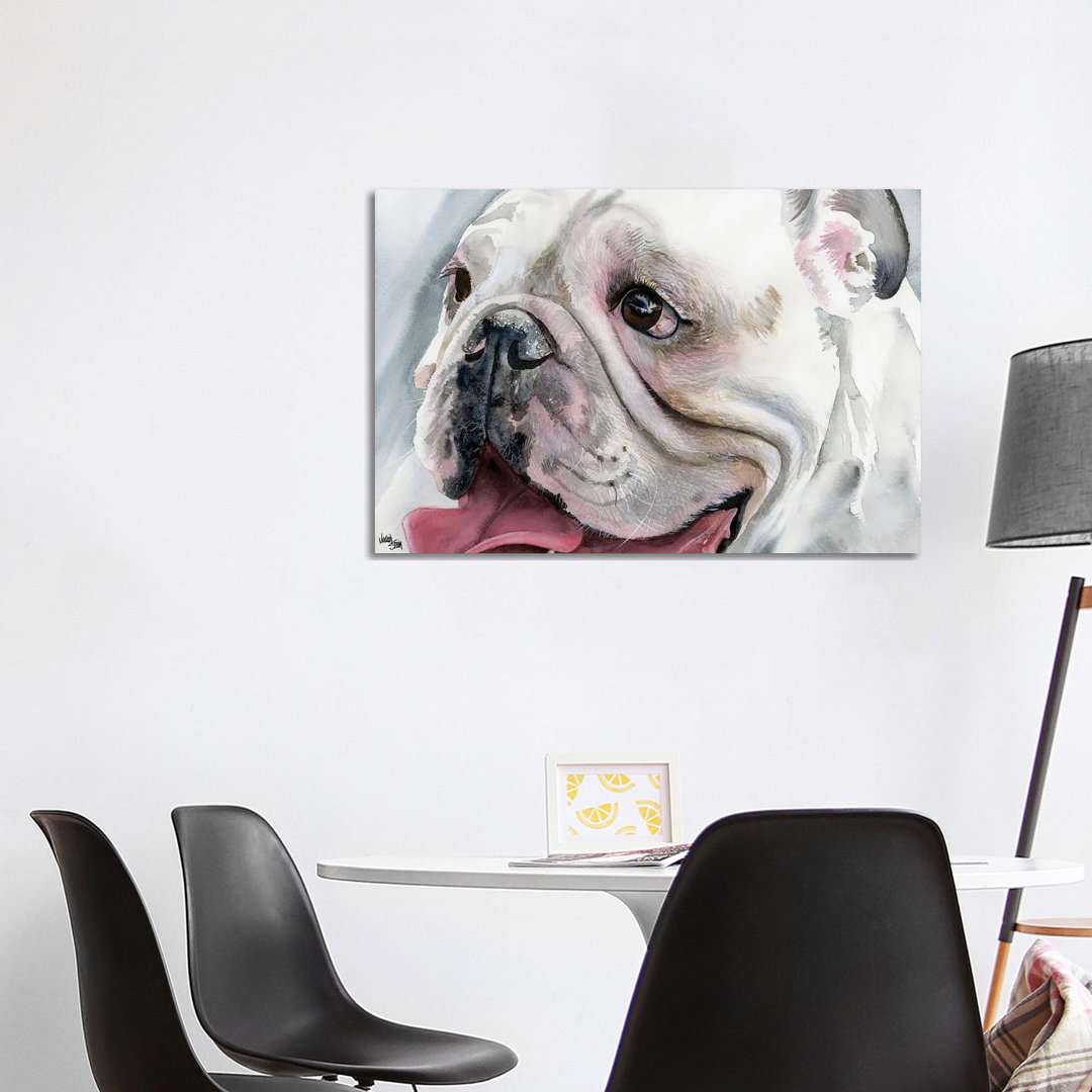 Bull's Eye - English Bulldog by Judith Stein - Wrapped Canvas Painting