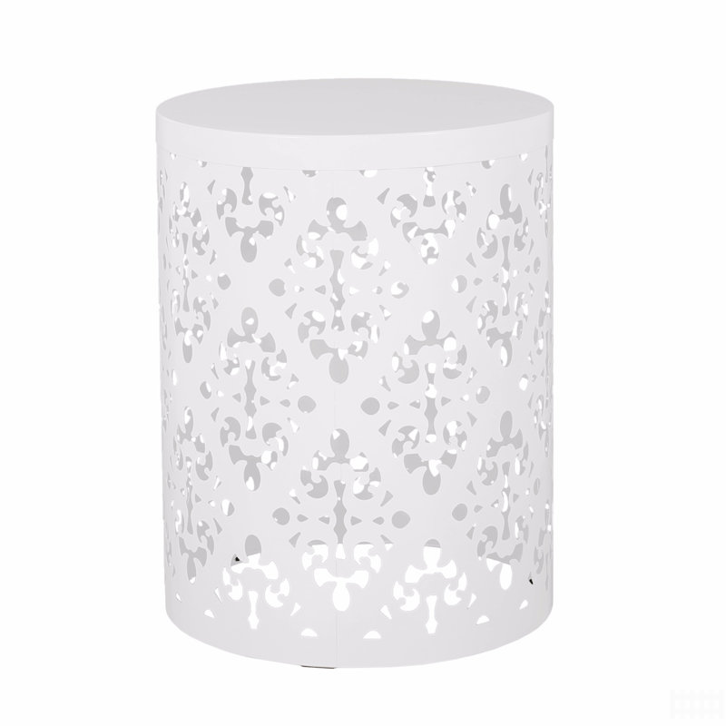 Outdoor Metal End Table, White