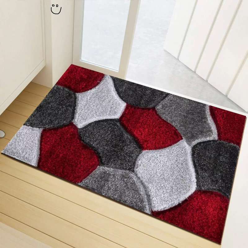 W60 x L110 cm Indoor Door Mat, Red/Grey
