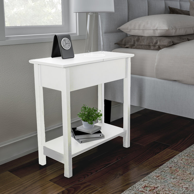 Danay Flip-Top End Table - Slim Side Console with Hidden Hinged Storage Compartment and Lower Shelf - For Living Room or Hallway Use