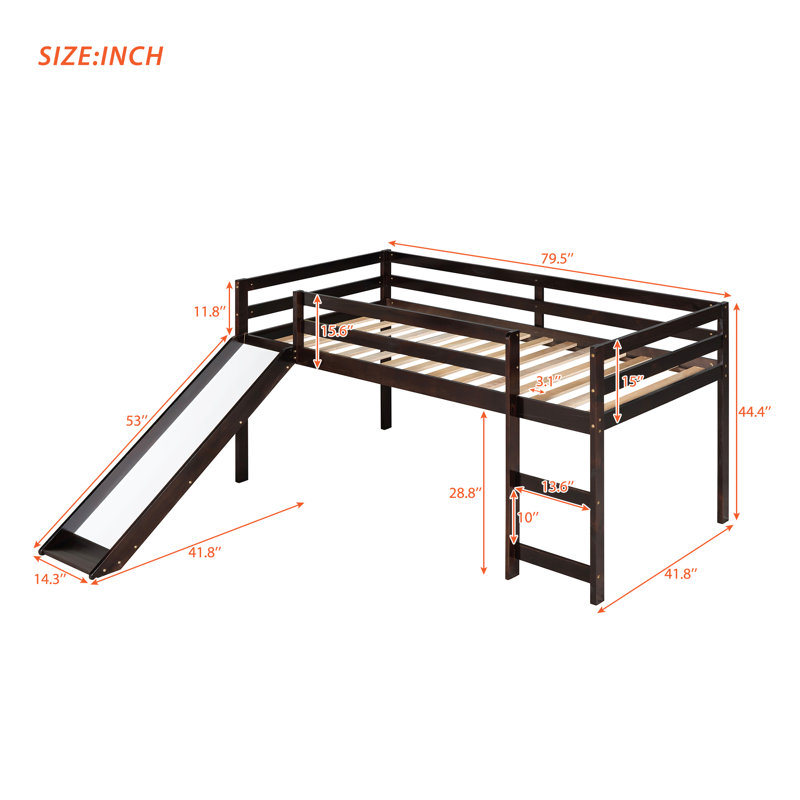 Lit mezzanine simple pour enfants Jacsen, Espresso