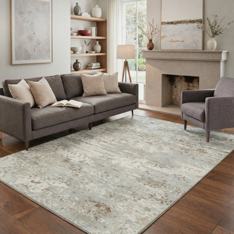 Tapis d'intérieur moderne beige / brun Vesper, Rectangle 6 pi x 9 pi