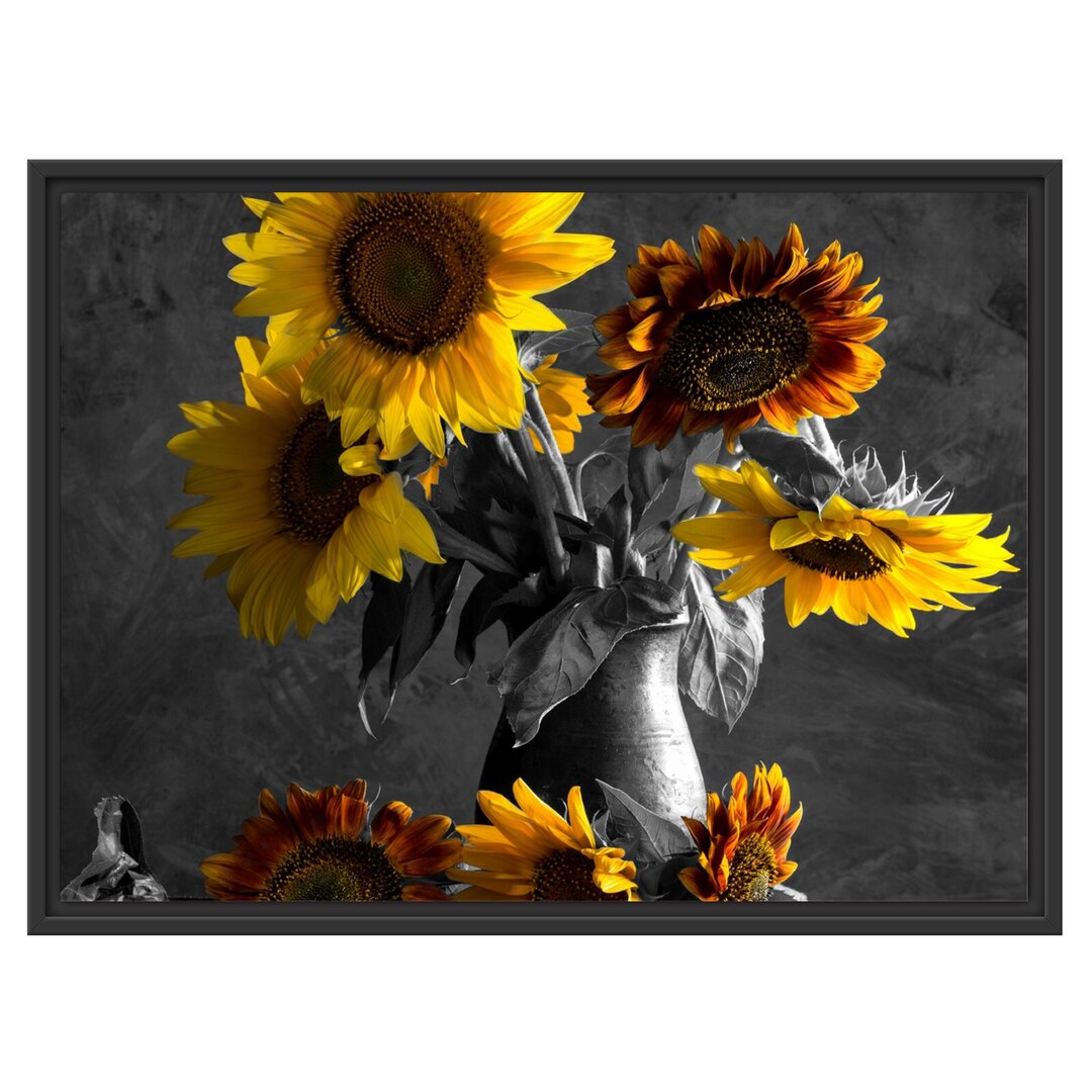 Gerahmtes Wandbild schÃ¶ne Sonnenblume in Vase