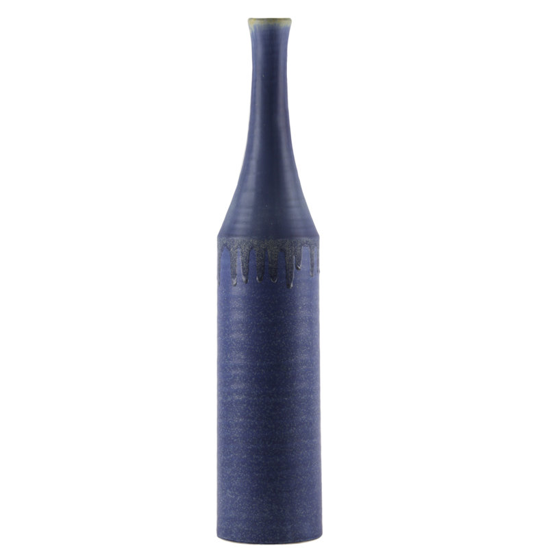 Vase de table en céramique, H 23,25 po x l 4,75 po x P 4,75 po, Bleu marine