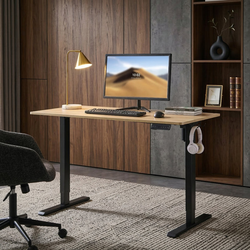 24"x48" Electric Height-Adjustable Standing Desk with Sit-Stand Function for Home Office, Natural Wood Finish, Natural Wood
