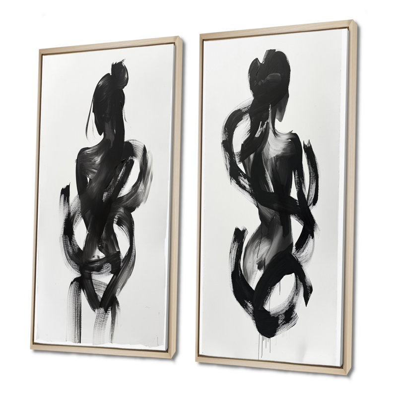 «And And Minimal Woman Silhouette I - Abstract Shapes», ensemble de 2 pièces d'art mural, H 28 po x l 24 po