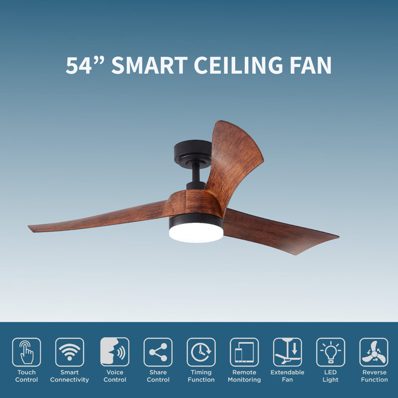 ONE Smart Modern All Season 54" Ceiling Fan with LED Light, Remote, Reversible and Compatible with Alexa/Google 6 Speeds and Light Kit included