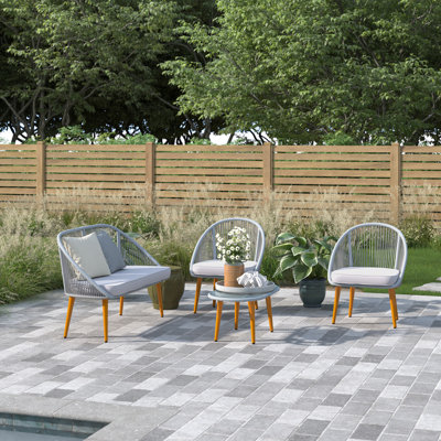 Frances 4 Piece Rattan Sofa Seating Group with Cushions by Sand & Stable