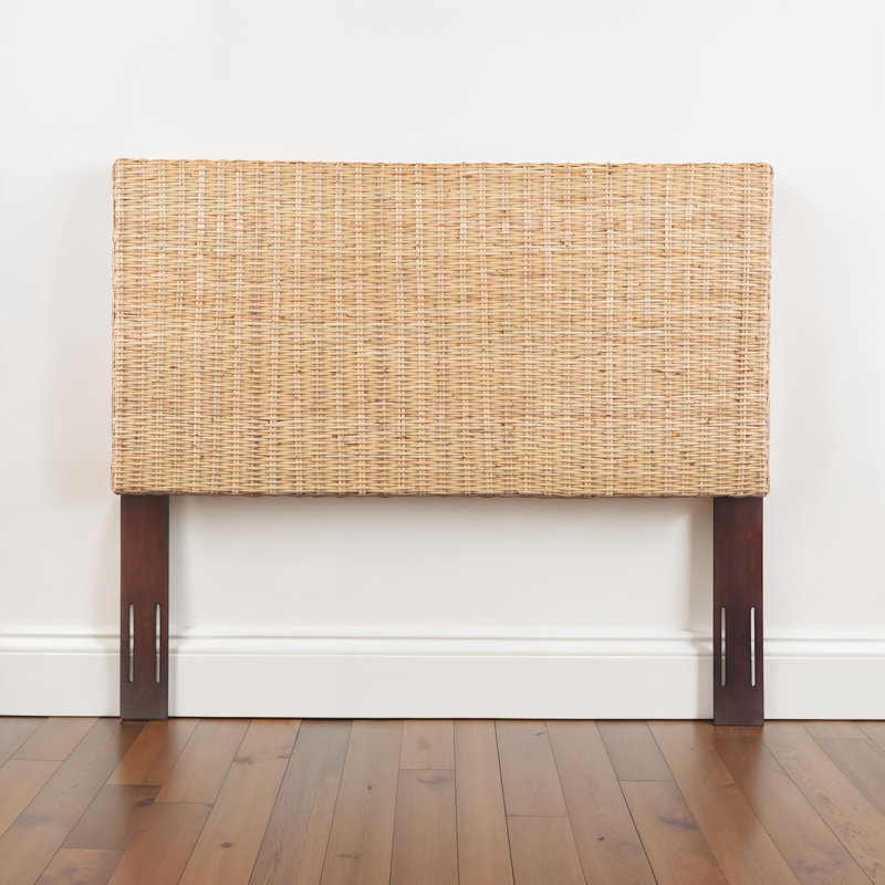Natural Rattan Adjustable-Height Headboard with Solid Mahogany Wood Frame, Queen