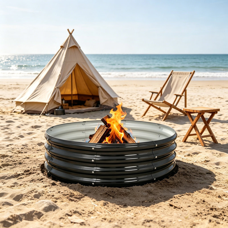36in Round Galvanized Fire Pit Ring Black