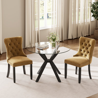 Ensemble de table ronde pour 2 à 4 personnes, table de cuisine moderne et chaises avec fauteuil capitonné en velours pour la salle à manger, petit espace, appartement