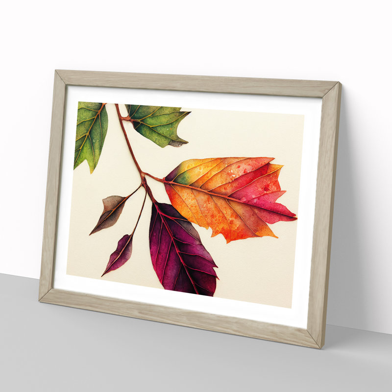 Watercolour Plant Leaf Vol.5 1 Piece Single Picture Frame Painting, 25cm H x 34cm W x 2cm D, Oak