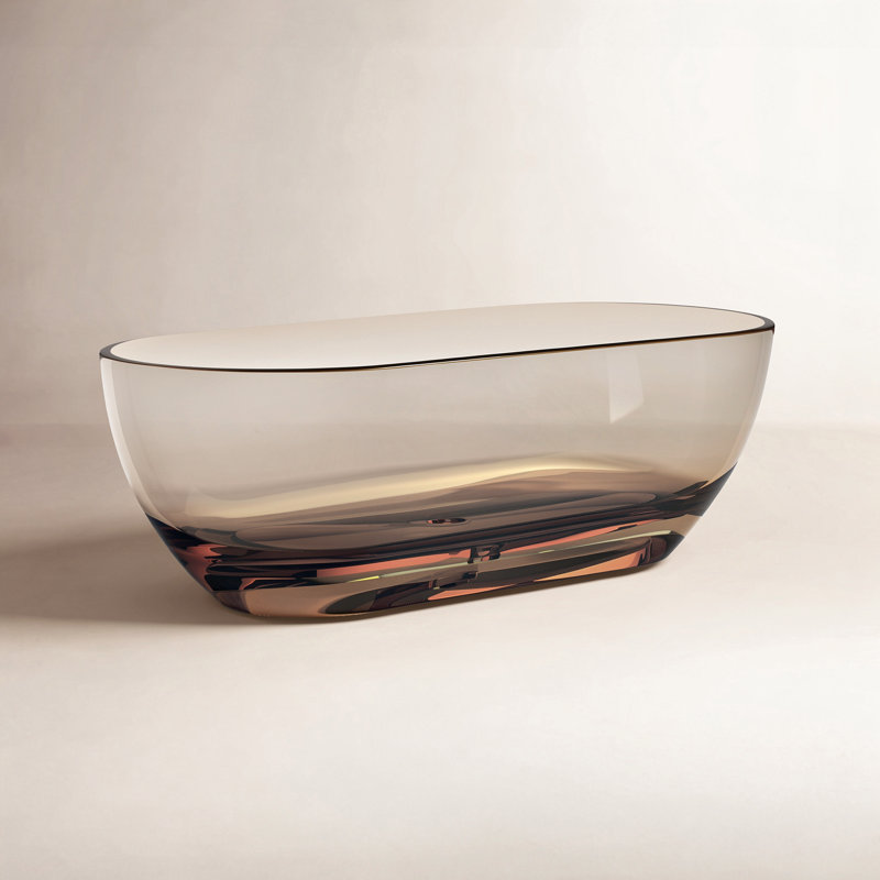 Forma 69'' X 30'' Freestanding Bathtub Solid Surface Stone Resin Soaking Bathtub Transparent, Brown