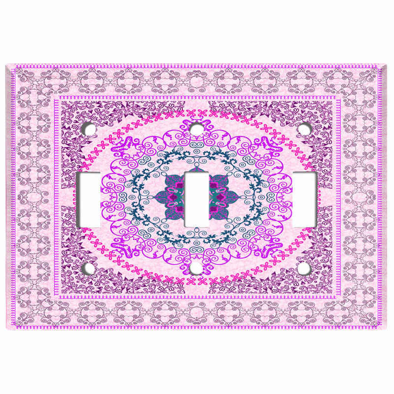 Patterned 3 - Gang Toggle Light Switch Standard Wall Plate, Pink