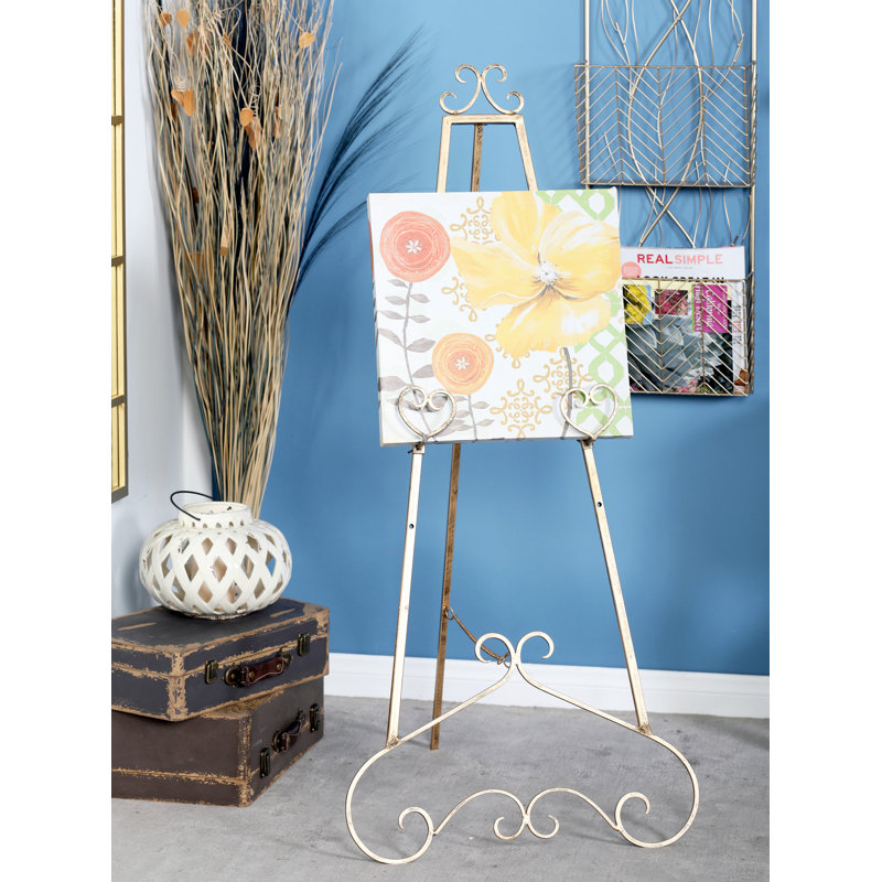 Gold Metal Scroll Adjustable Floor Easel with Chain Support