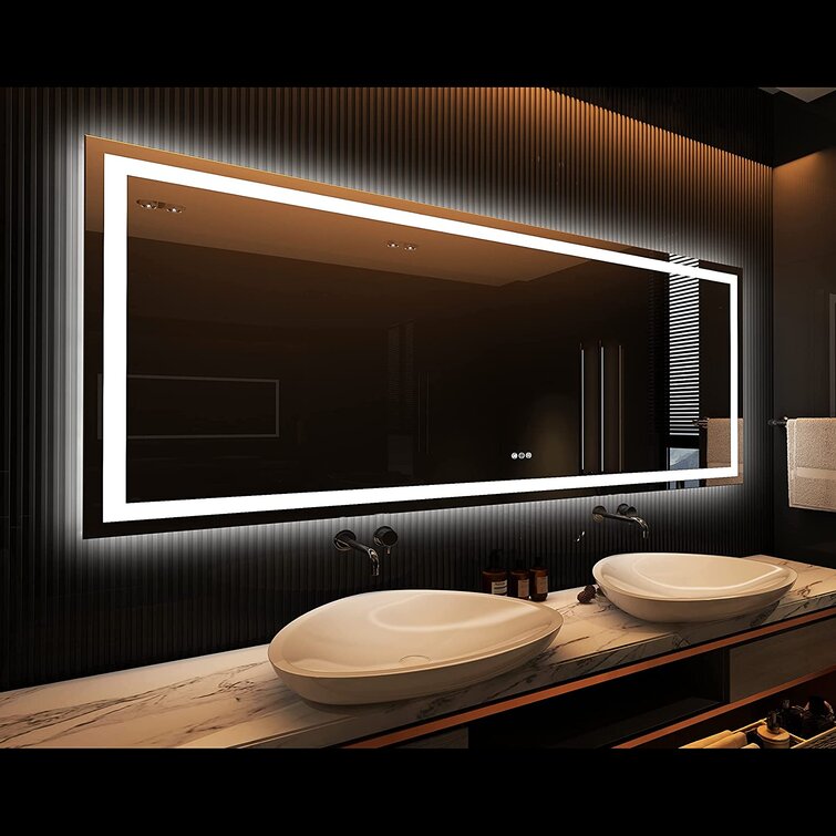Aevar Super Bright Front & Back Lighted Anti-Fog Bathroom/Vanity Mirror with Tempered Glass & ETL