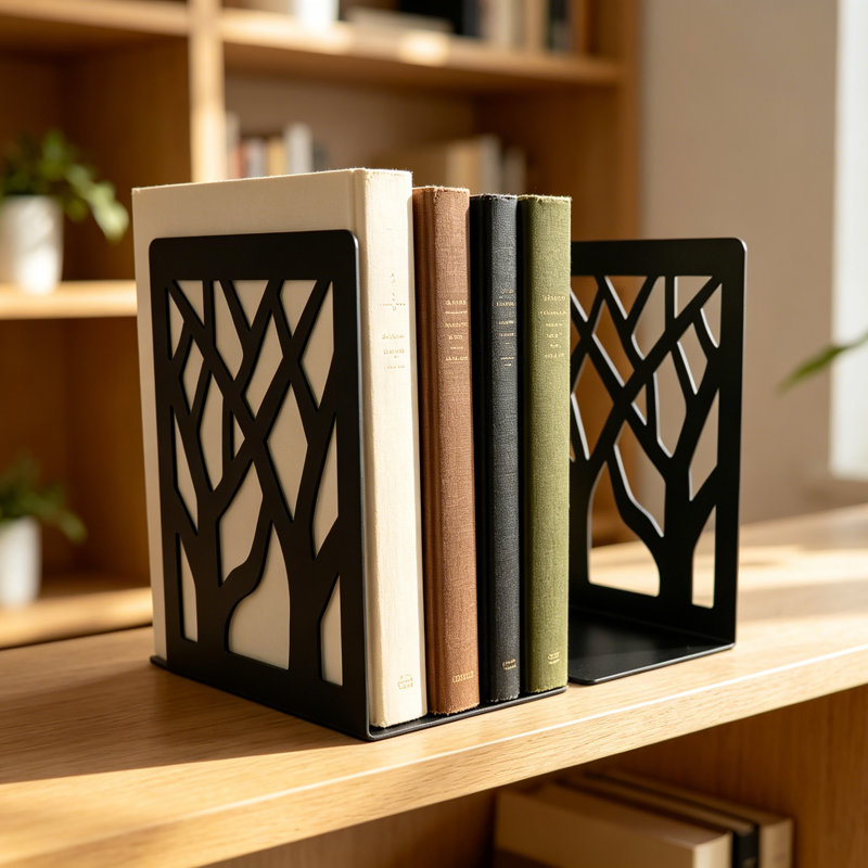 Tree Design Metal Bookends for Shelves, Set of 2, 6.8" x 4.9" x 3.85"