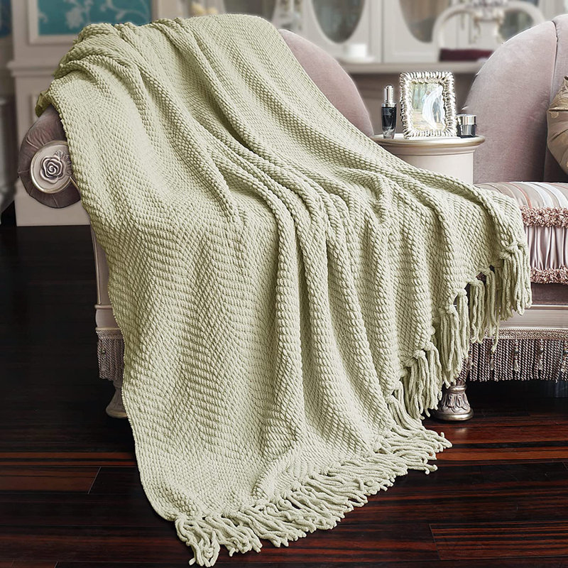 Jeté en tricot de tweed, 60 po x 80 po, Coquille d'huître