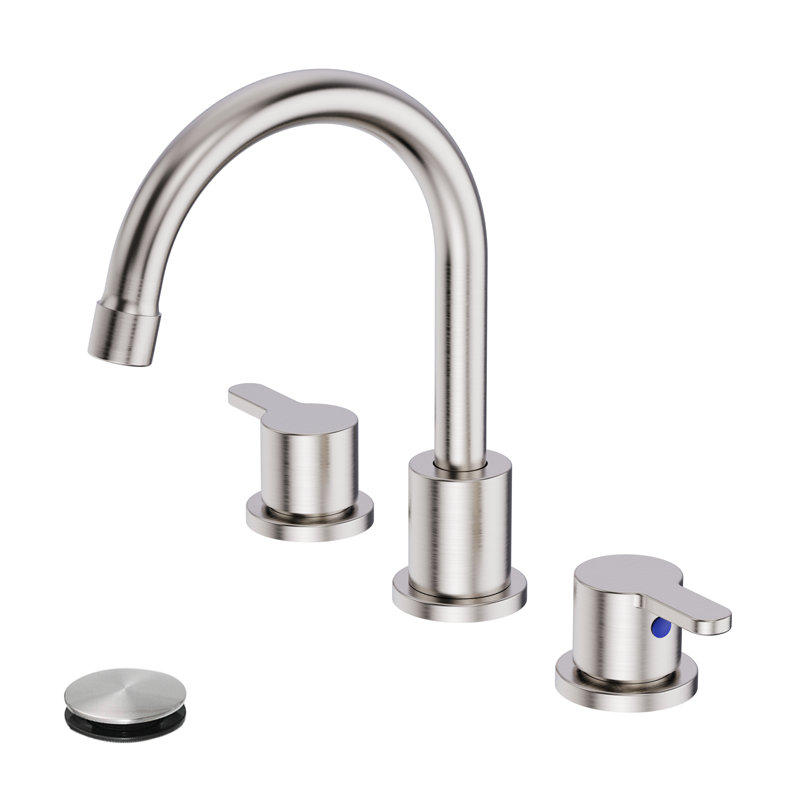 Robinet de lavabo de salle de bain surdimensionné en nickel brossé à 2 poignées à 3 poignées et 3 trous à 360 ° avec ensemble de bonde escamotable