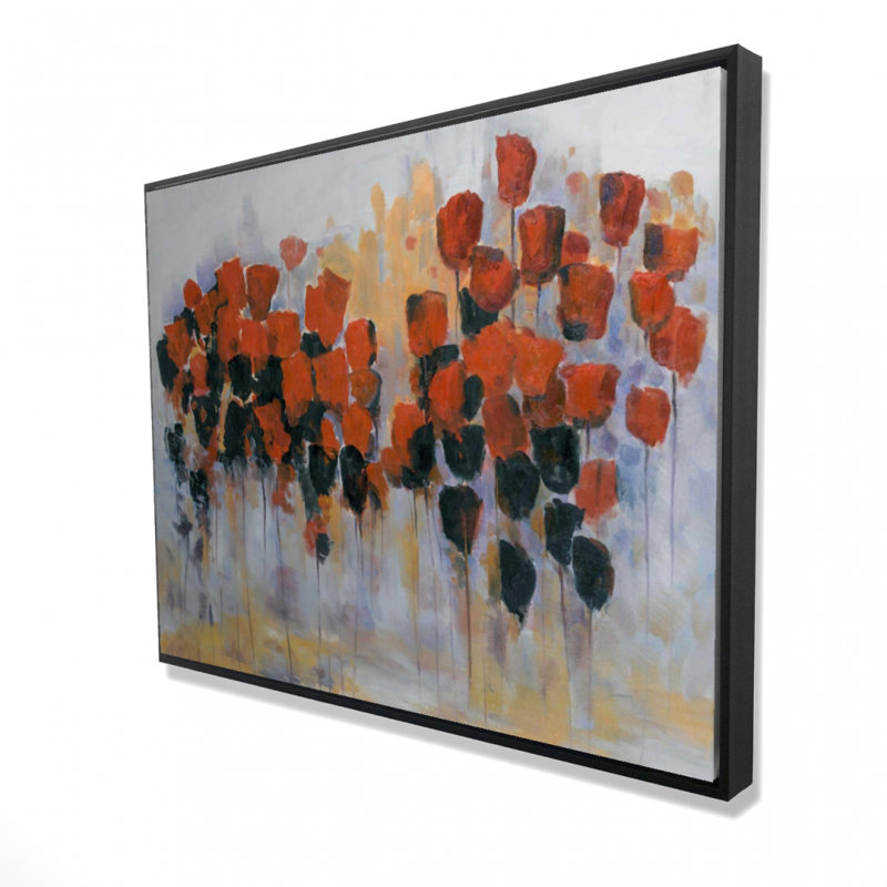Red Flowers Field Print On Canvas