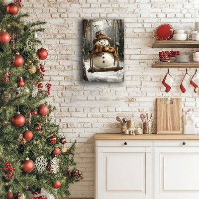 Funny Christmas Snowman Unframed Canvas Wall Art  24" X 36"