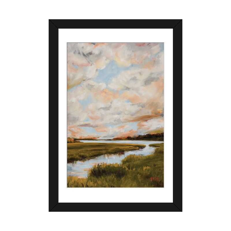 Des nuages chauds au-dessus du marais, H 32 po x l 24 po x P 1 po, Papier noir avec cadre d'angle ouvert
