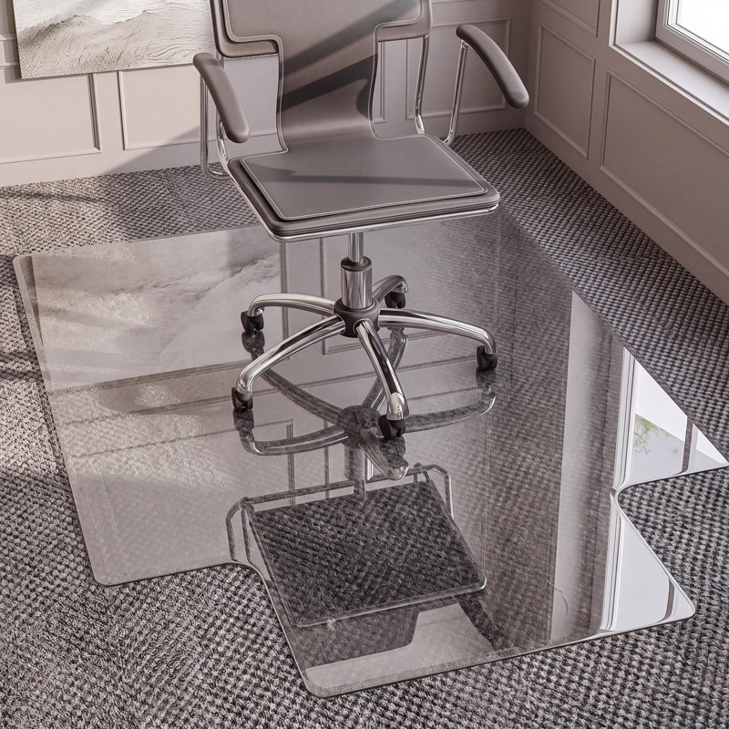 Tapis de chaise 36 po x 48 po en verre trempé extra blanc, tapis de bureau à tapis épais de 1/5 po et poignées en silicone
