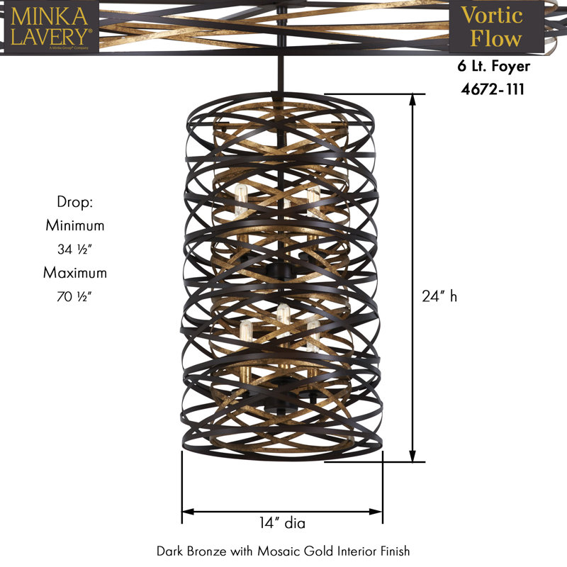 Brayden Studio Harnett Dark Bronze Finish Pendant Light, 24" H x 14" W x 14" D