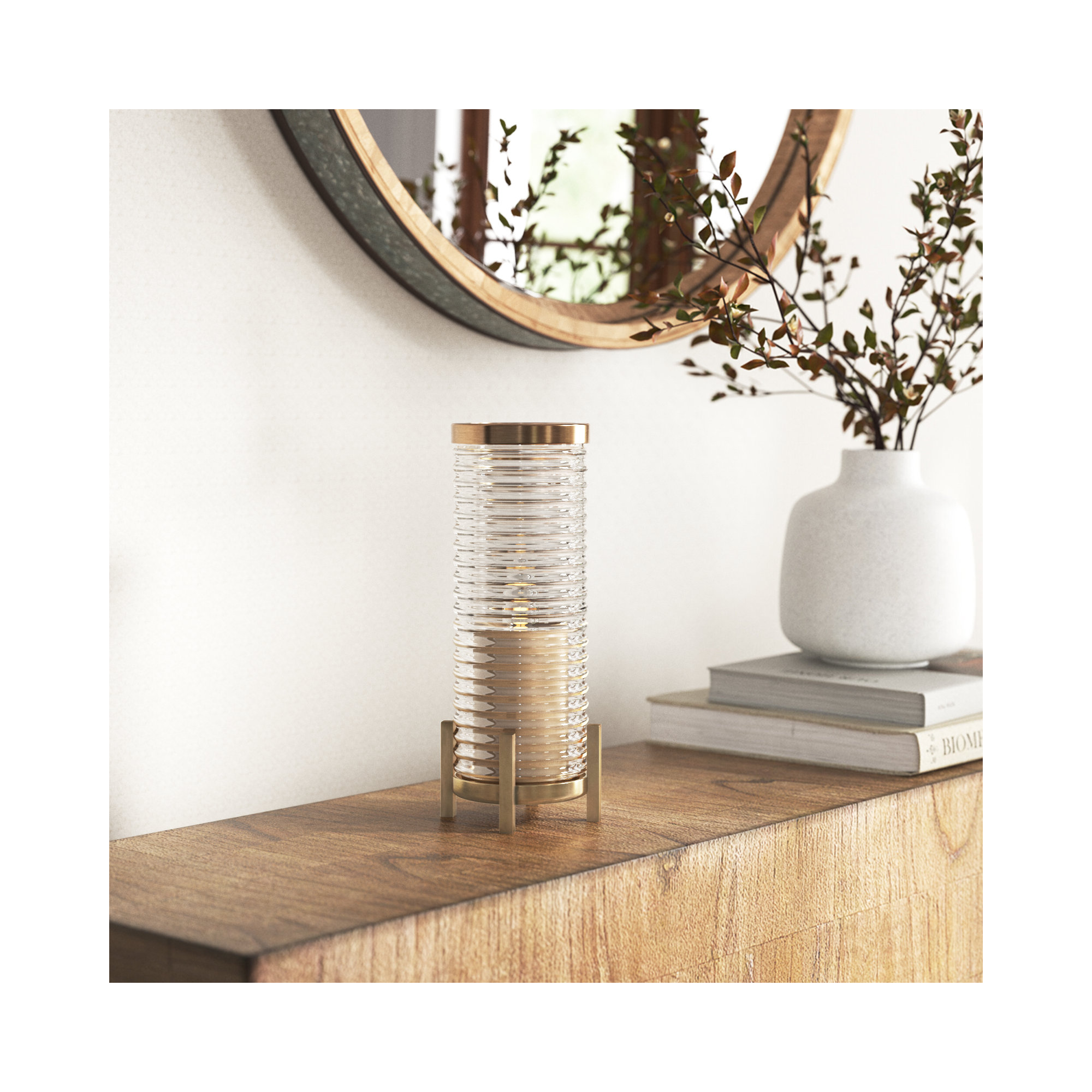 Naja Glass and Brass Tabletop Hurricane