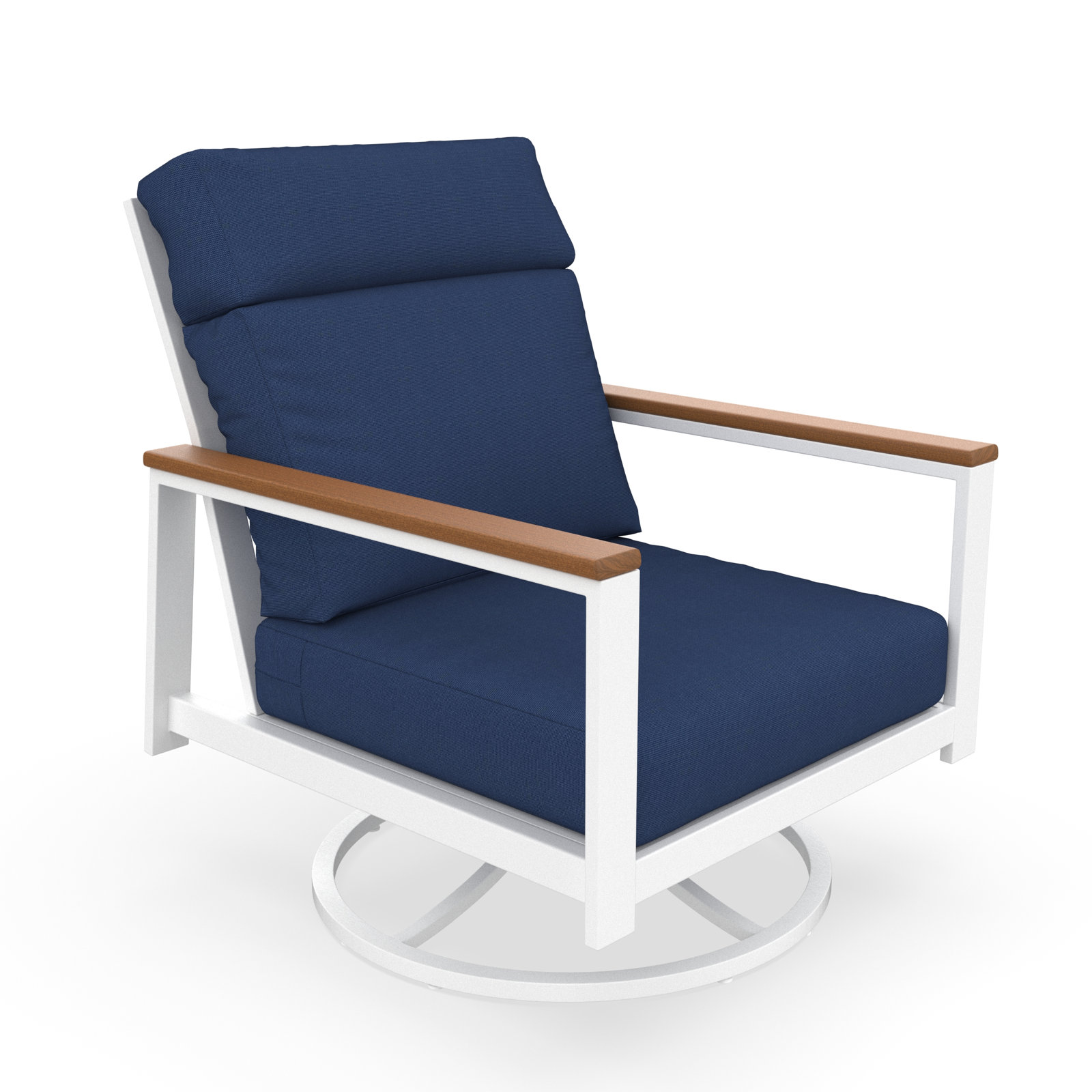 Townsend Sunbrella® Swivel Patio Lounge Chair, Canvas Navy, Brown