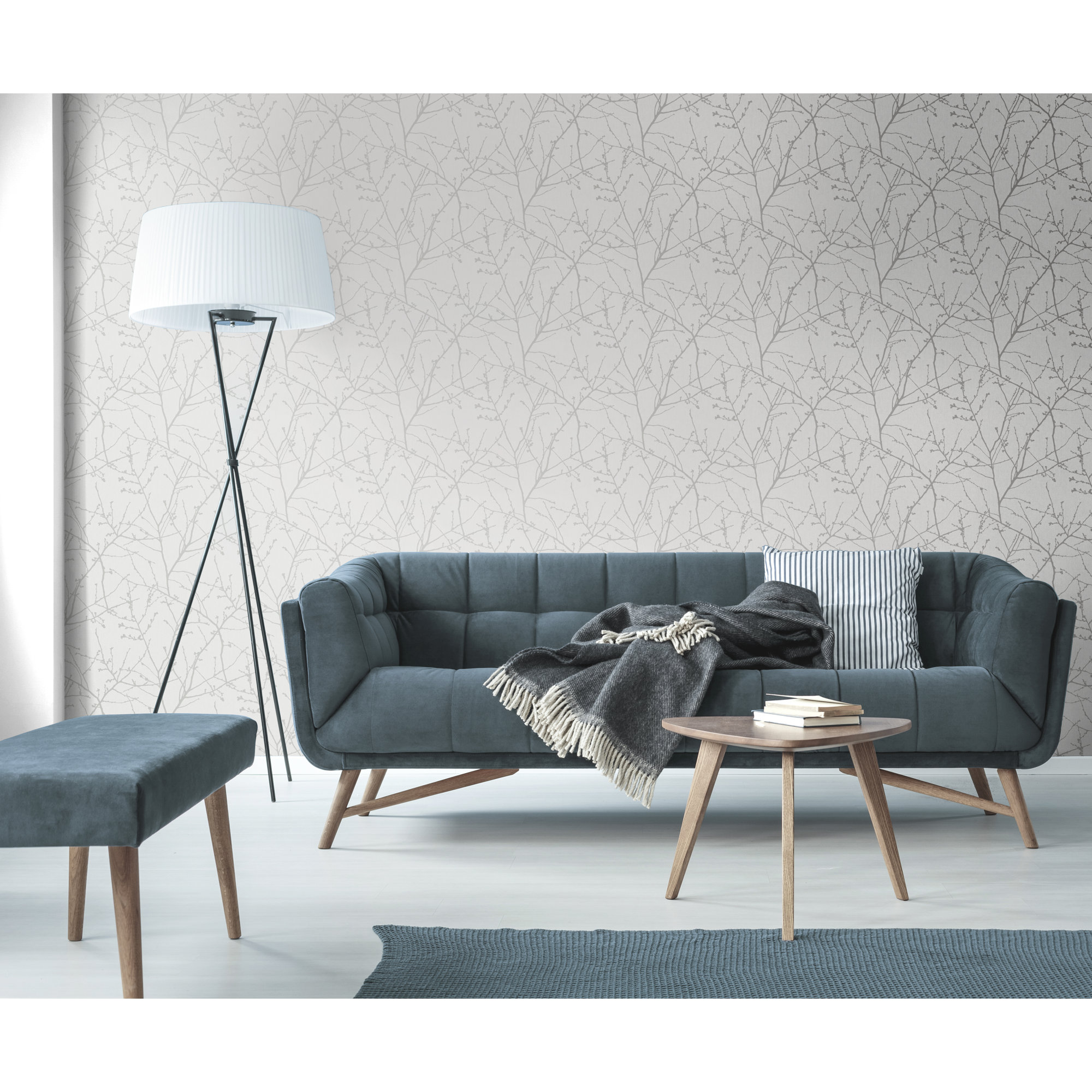 Edmore Modern Floral Wallpaper, White Mica