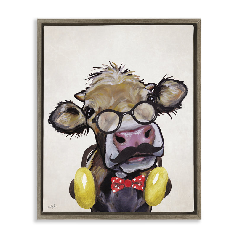 Hipster Cow & Headphones, Cadre flottant orme Montalcino, H 21 po x l 17 po
