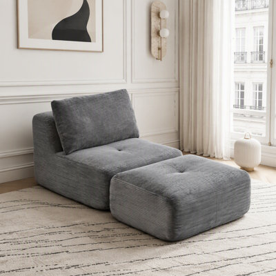 Chaise longue moderne en velours côtelé et mousse à mémoire de forme, sans assemblage, gris