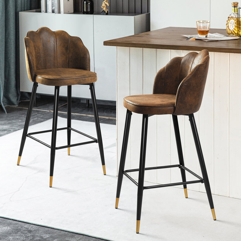 Kindig Upholstered Counter Stool with Metal Frame, Brown, Gold
