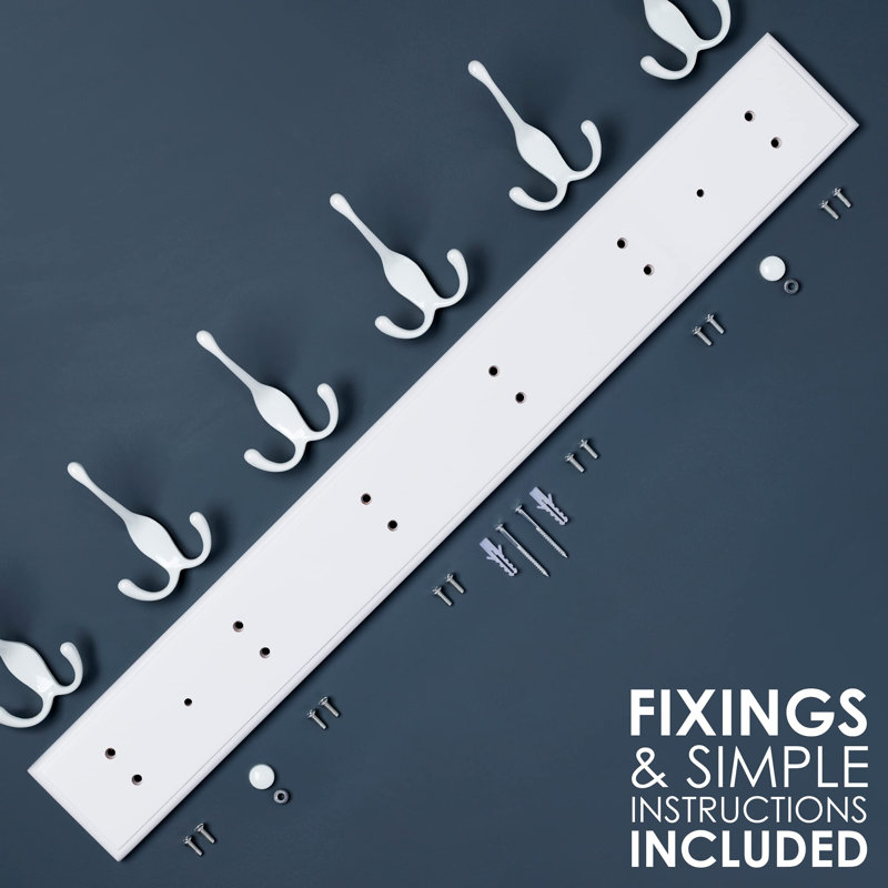 Bamboo / Rattan Wall Mounted Required 6 - Hook Wall Mounted Coat Rack, White