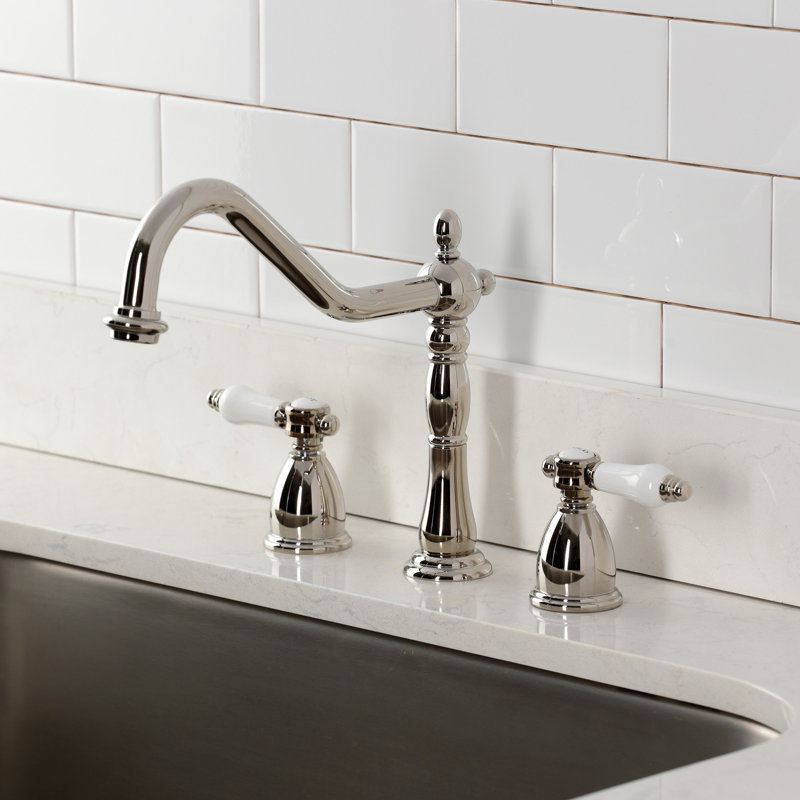 Kingston Brass Bel-Air Double-Handle Widespread Kitchen Faucet, Without Side Spray, Polished Nickel
