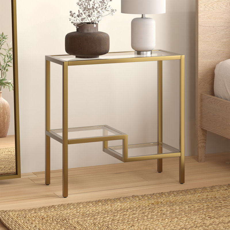 Glass Top End Table, Brass